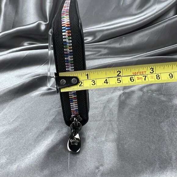 J. Estina Zip Aound Wallet Black Rainbow Accordion 12 Card Slots Pebbled Leather - Picture 13 of 17